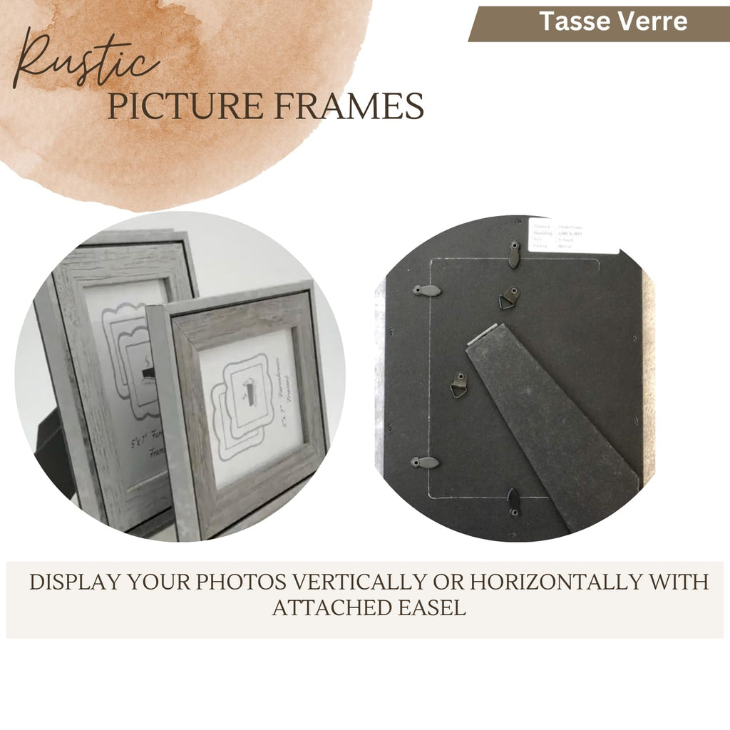 4x6 Rustic Picture Frames (3-Pack) - Distressed Farmhouse Industrial Table Frame - Ready to Hang or Stand - Built-in