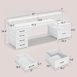 White Computer Desk with 5 Drawer & Power Outlet, 66'' Home Office Desk with File Drawer, Storage Shelves