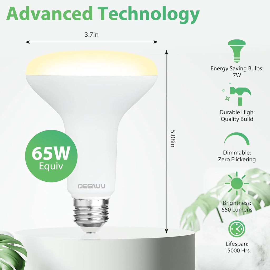 12 Pack BR30 LED Recessed Light Bulb, Dimmable Indoor Flood Light Bulbs CRI80 7W Equivalent 65W 2700K Soft White 650