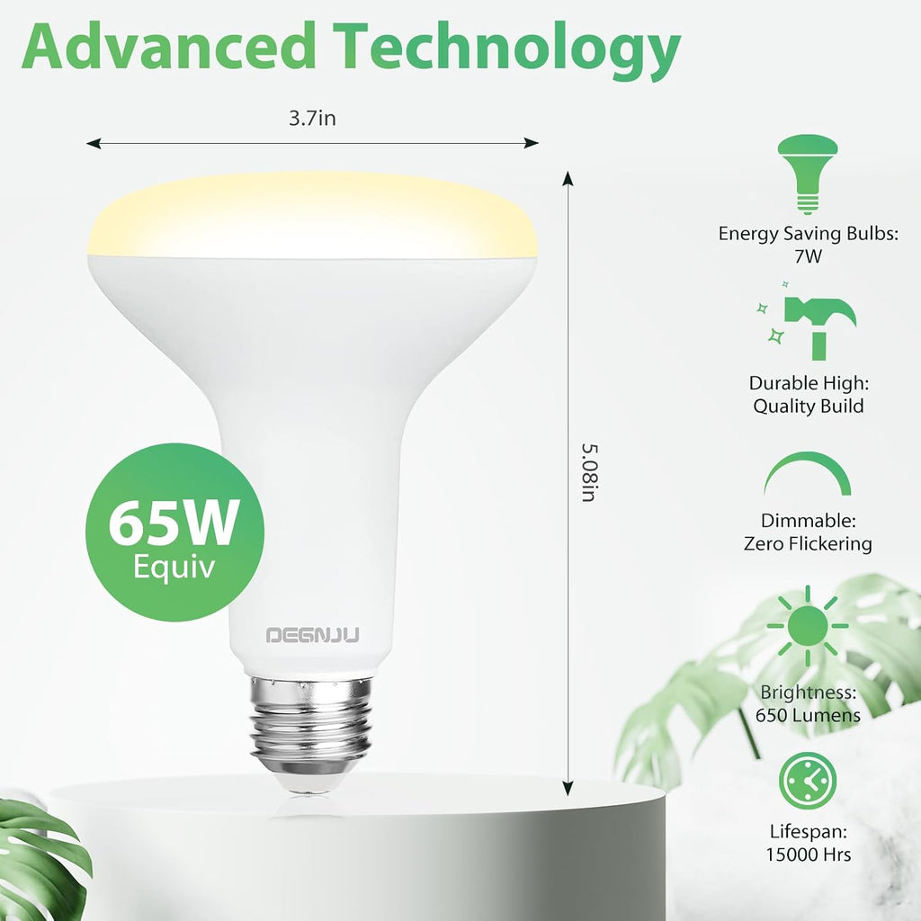 BR30 LED Bulb, Dimmable Flood Lights Indoor CRI80 7W Equivalent 65W 2700K Soft White 650 Lumens, 15000 Lifetime Hours