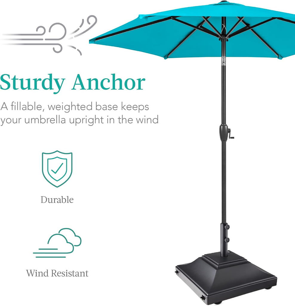 Fillable Mobile Umbrella Base, Heavy Duty Base, Square Tiered Market Stand w/ 4 Wheels, 2 Locks, 2 Knobs