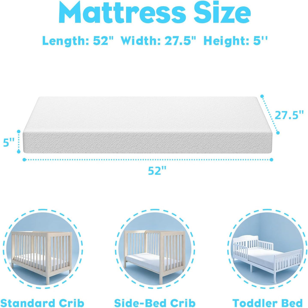 5"x52"x27.5" Premium Crib & Toddler Mattress, Water-Resistant and Removable Machine Washable Outer Cover, CertiPUR-US