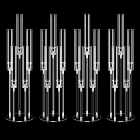 4Pcs Acrylic Candelabra Centerpieces 25.5" Tall Crystal Taper Candlestick with Shade Fit 0.87'' Led Candle