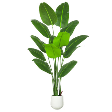 Bird of Paradise Artificial Plant with White Planter, 6FT Tall Large Fake Green Plants with 13 Trunks, Faux Plant