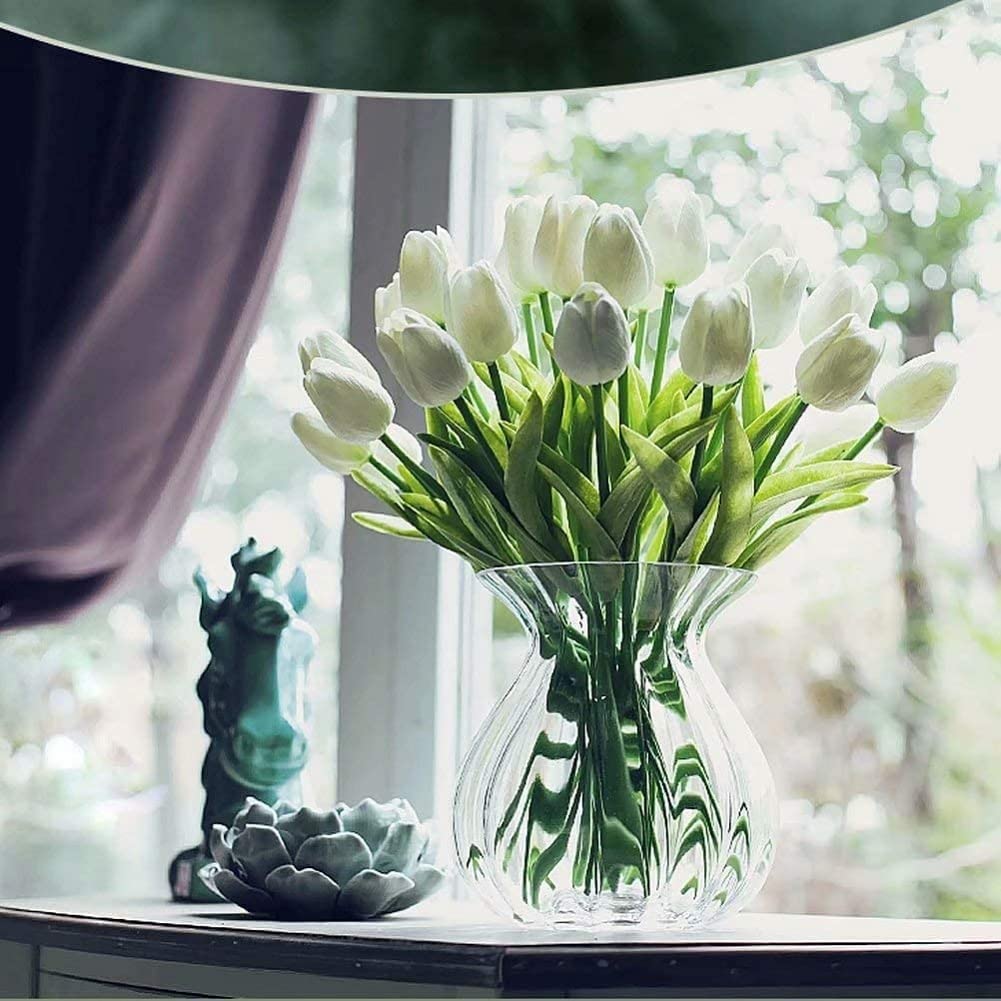 30PCS Real-Touch PU Artificial Tulip Flowers Wedding Party Decor (Pure White)