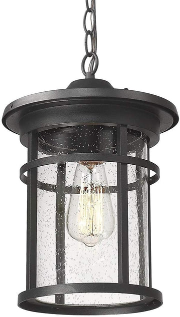 Outdoor Pendant Lighting, 1-Light Outdoor Hanging Lantern Light Fixtures for Porch, Farmhouse Style Exterior Porch Lights with Seeded Glass