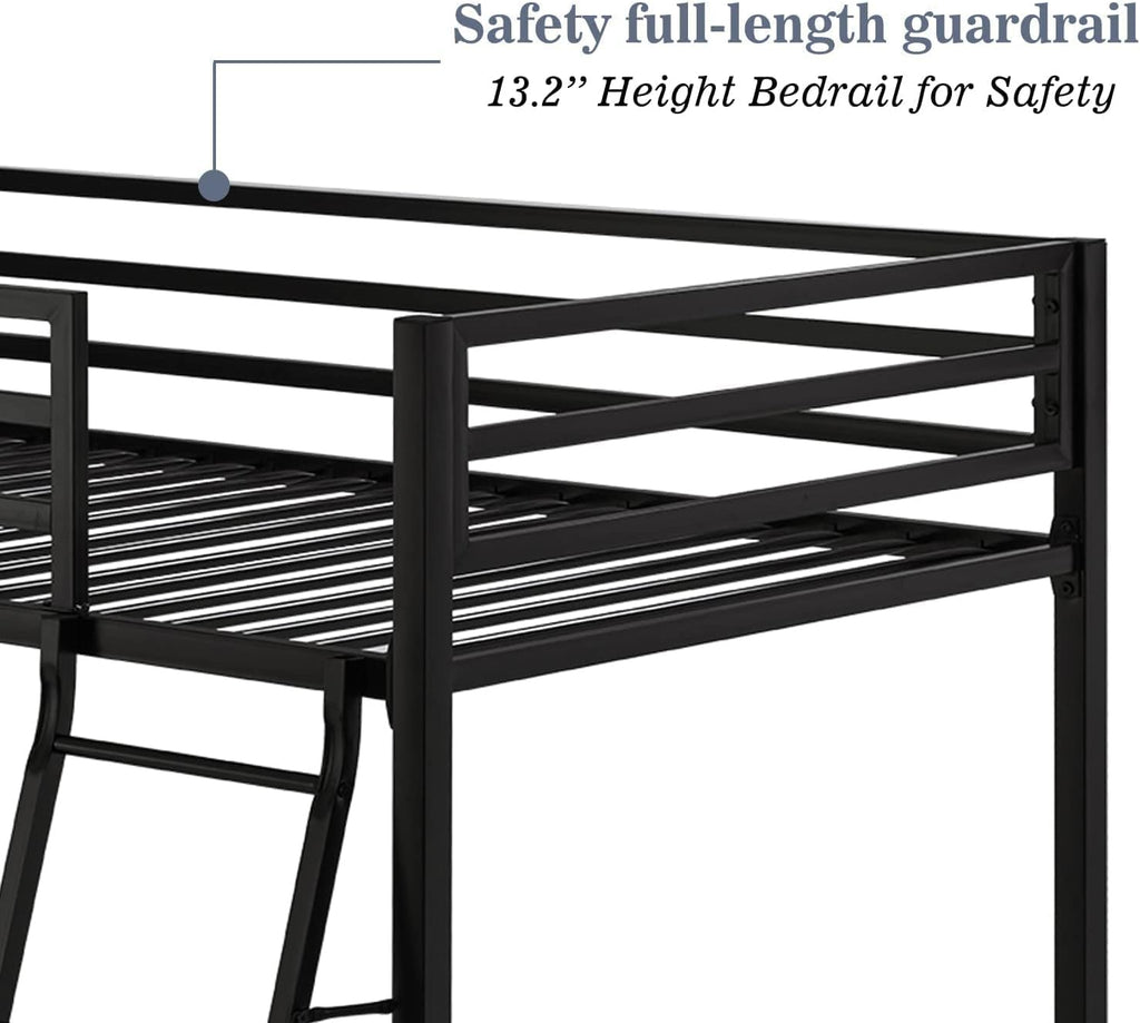 Metal Bunk Bed Twin Over Twin for Junior & Adults with Ladder and Heavy Duty Guardrail