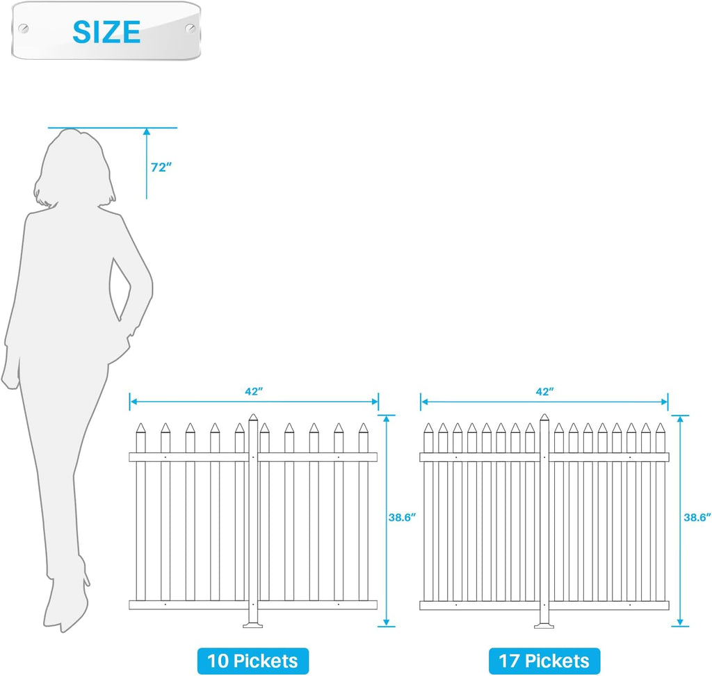 Vinyl Fence 4 Sets 38.6" H x 84" L Picket Fence Panels White PVC Decorative Fence for Front Yard Porch Garden Fence