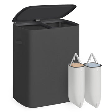 Laundry Hamper with Lid, 160L Double Laundry Basket, Steel Frame