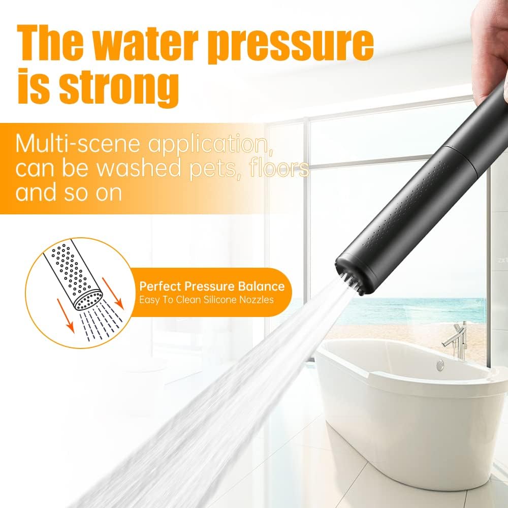 Black Brass 2 In 1 Function Handheld Shower Head Set High Pressure 7 Inch Shower Head High Flow Hand Shower Wand with 59 Inch Hose, Bracket, Matte Black Finish