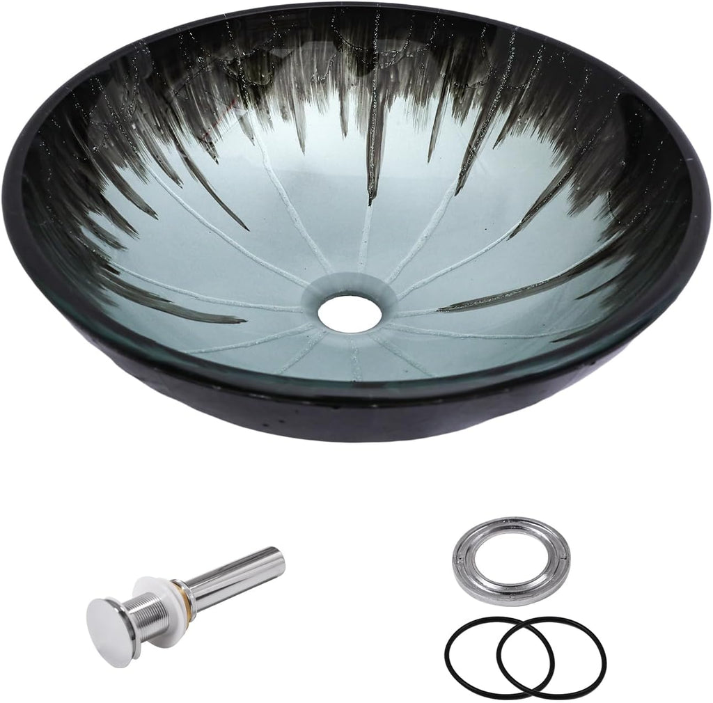 Artistic Vessel Sink Bathroom Vessel Sink Round Brown Tempered Glass Vanity Round Bowl With Pop-up Drain 16-1/2
