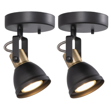 1 Light Track Light Kit Modern Ceiling Spotlights,2 Packs Matte Black with Brass Accent Adjustable Wall Lights Mount
