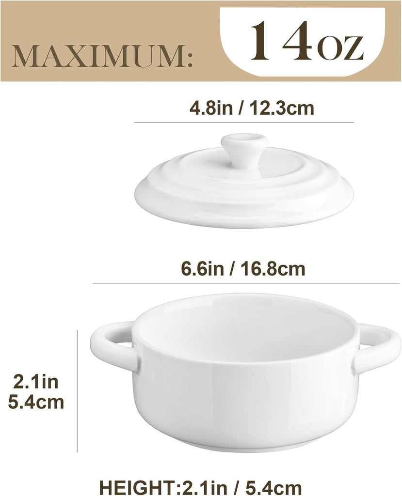 Mini Cocotte Set of 4, 14 OZ Ceramic Casserole Dishes with Lids | Single Serving Small Dutch Oven Set, Lasagna