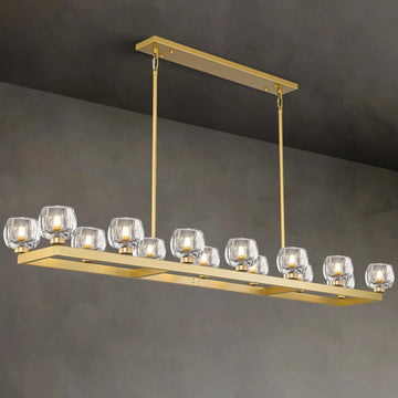 68 Inch Brass Rectangle Chandeliers for Dining Room, Gold Rectangular Chandelier Over Table, Modern Crystal Long Chandelier for High Ceiling, Farmhouse Large Linear Chandeliers for Kitchen Island