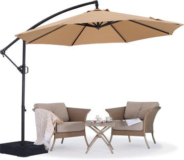 10FT Cantilever Patio Umbrella with base included - Khaki