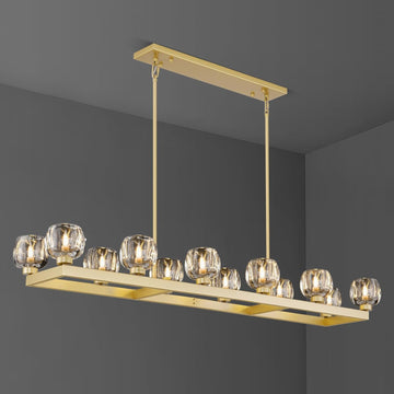 54 Inch Brass Rectangle Chandeliers for Dining Room, Gold Rectangular Chandelier Over Table, Modern Crystal Long Chandelier, Farmhouse Large Linear Chandeliers for Kitchen Island