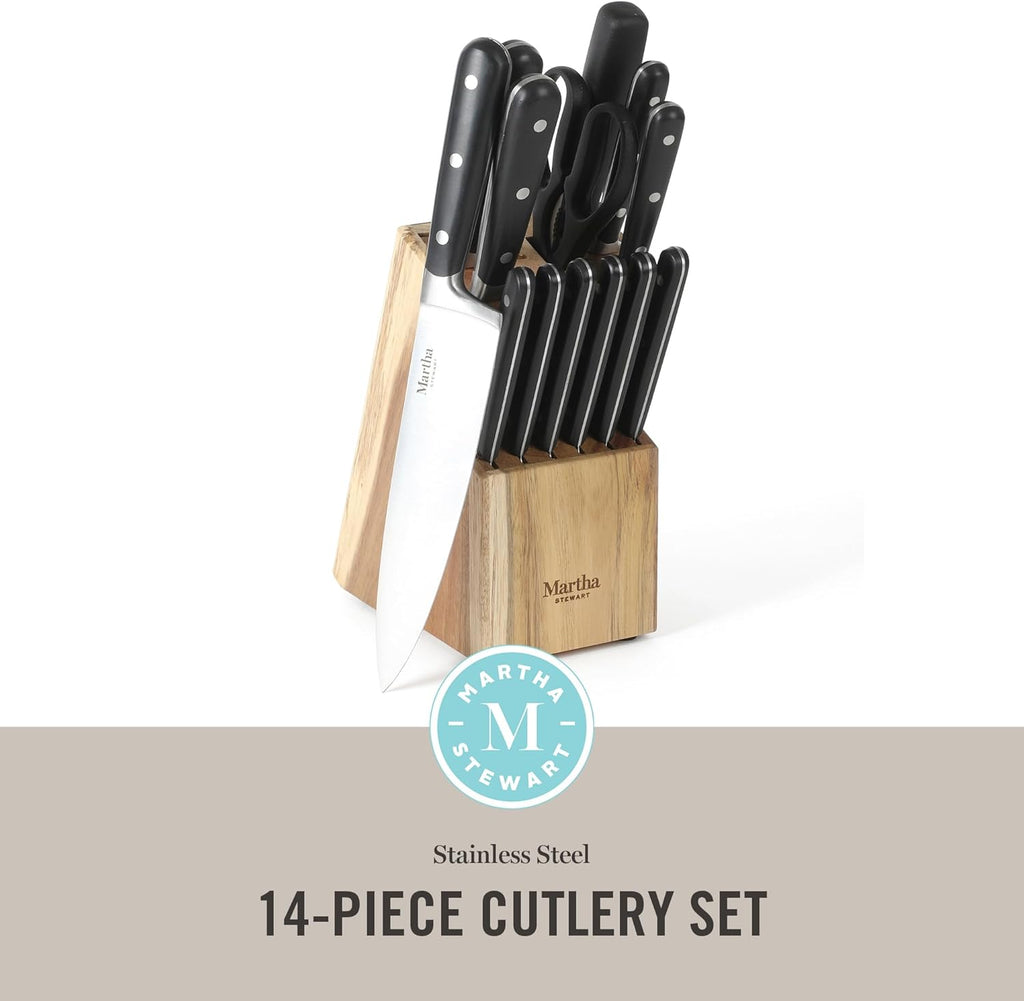 Eastwalk 14 Piece High Carbon Stainless Steel Cutlery Knife Block Set w/ABS Triple Riveted Forged Handle Acacia Wood