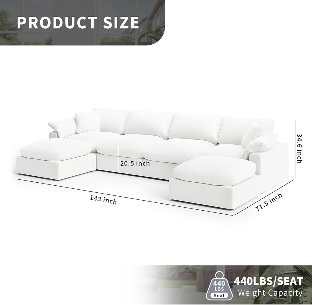 Cloud Modular Sectional Sofa, Oversized Convertible Modular Cloud Couch, Down Feather Filled Sectional Sofa Comfy Upholstered Deep Seat Couches for Living Room, Sofa Covers Washable & Replaceable