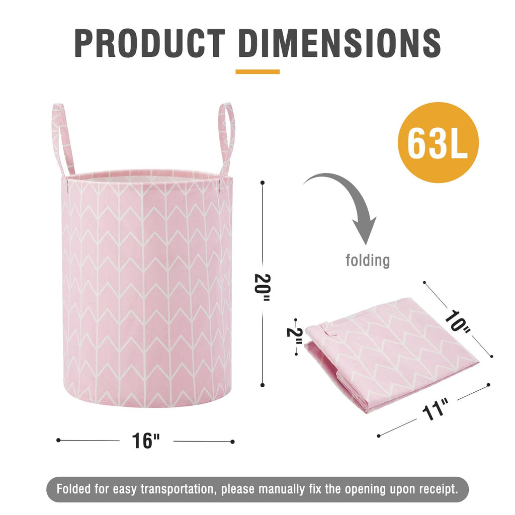 Baby Laundry Basket Nursery Hamper with Long Handles, Pink Geometry 2 Pcs