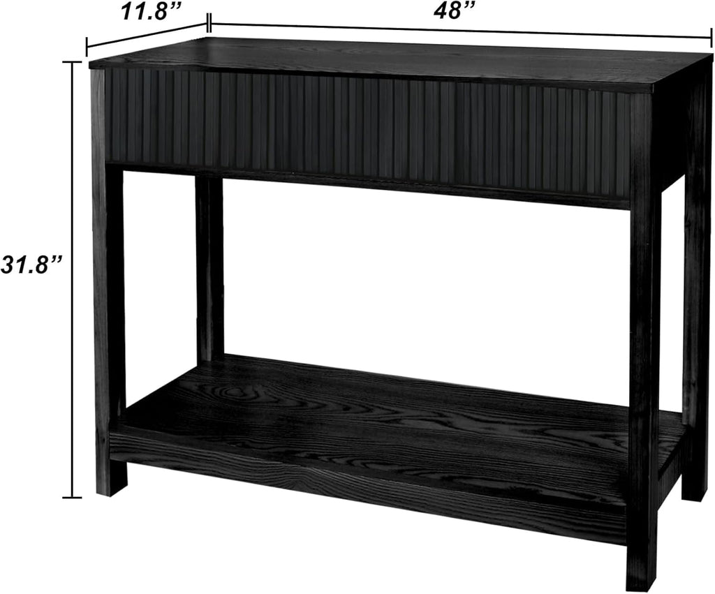 Fluted Console Table, Long Console Tables 48" Vanity Desk, Black Boho Entry Table Narrow Modern Hallway Table Modern