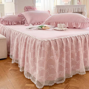 Lace Bed Skirt for Size - 17in. Drop, Dust Ruffle Bedskirt, No Split Corner, Make Storage Space Under The