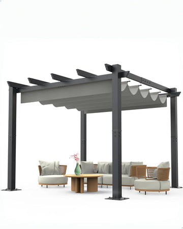 10x10 Ft Outdoor Aluminum Pergola with Upgraded Retractable Canopy, Outdoor Shelter Suitable for Gardens
