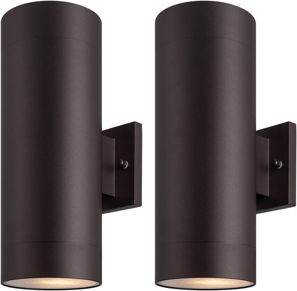 14" Modern Outdoor Porch Light Patio Light in 2 Lights with Aluminum Cylinder and Tempered Glass Cover Waterproof Wall Sconce 2 Pack (Oil Rubbed Bronze) A123-B0DNMZC3J2