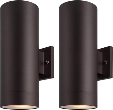 14" Modern Outdoor Porch Light Patio Light in 2 Lights with Aluminum Cylinder and Tempered Glass Cover Waterproof Wall Sconce 2 Pack (Oil Rubbed Bronze)