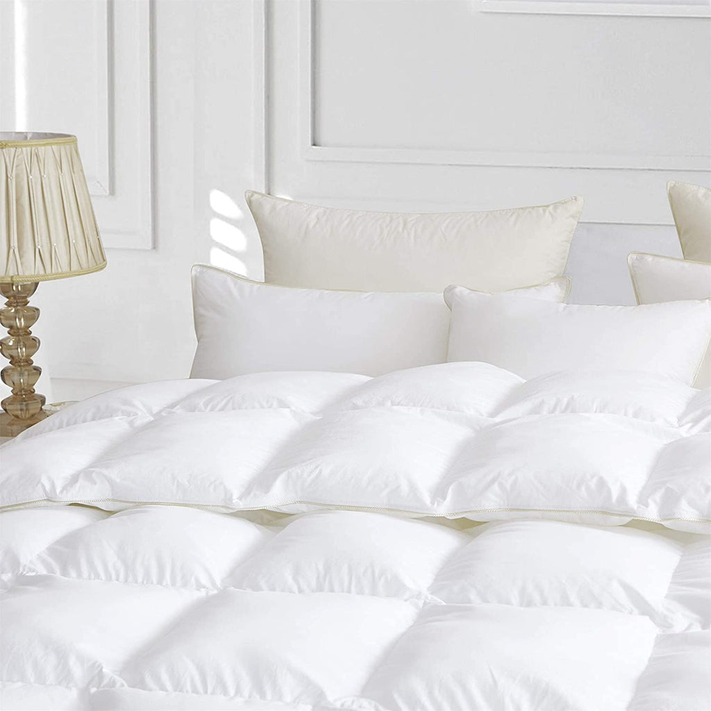 Luxurious Goose Feather Down Fiber Comforter Oversized California King Size, Extra Fluffy Duvet Insert, Breathable