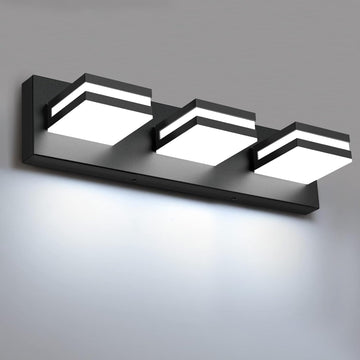 LED Modern Bathroom Lights Fixtures(3-Light,Dimmable,360°Rotate),Matte Black Acrylic Wall Lighting,Vanity Lights Over