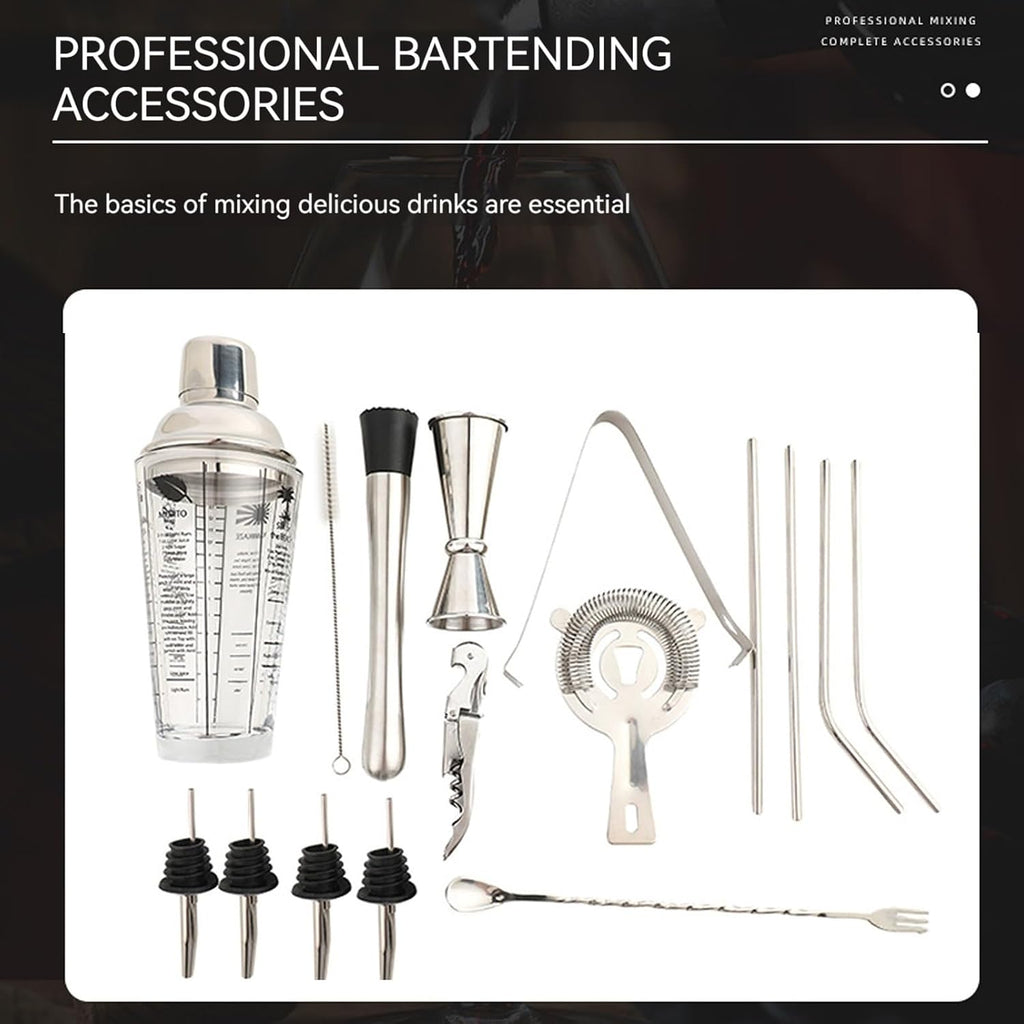 Shaker Set With Stand - Mixology Bartender Kit 25oz Professional Bar Tools Set Bar Accessories For Drink - Set of 16