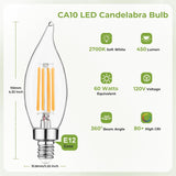 E12 LED Candelabra Bulb 60 Watt Equivalent, Dimmable Chandelier Light Bulbs 2700K Soft White, CA10 Candle Bulbs for