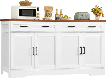 63" Buffet Cabinet with Storage, Large Sideboard Buffet Cabinet with 2 Adjustable Shelves and 4 Doors