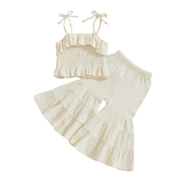 Toddler Baby Girl Smocked Outfit Ruffle Halter Shirt Flared Pants Set Toddler Bell Bottom Outfit Summer Clothes