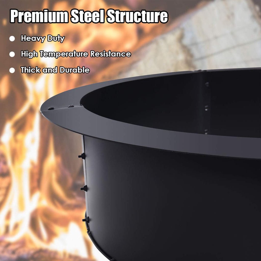 Fire Ring Heavy Duty Thick Solid Steel Fire Pit Liner 36-Inch Outer/30-Inch Inner Diameter, DIY Fire Pit Rim Above or