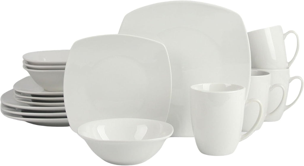 Simply Square 16 Piece Dinnerware Set, Porcelain, White