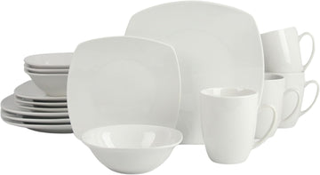 Simply Square 16 Piece Dinnerware Set, Porcelain, White