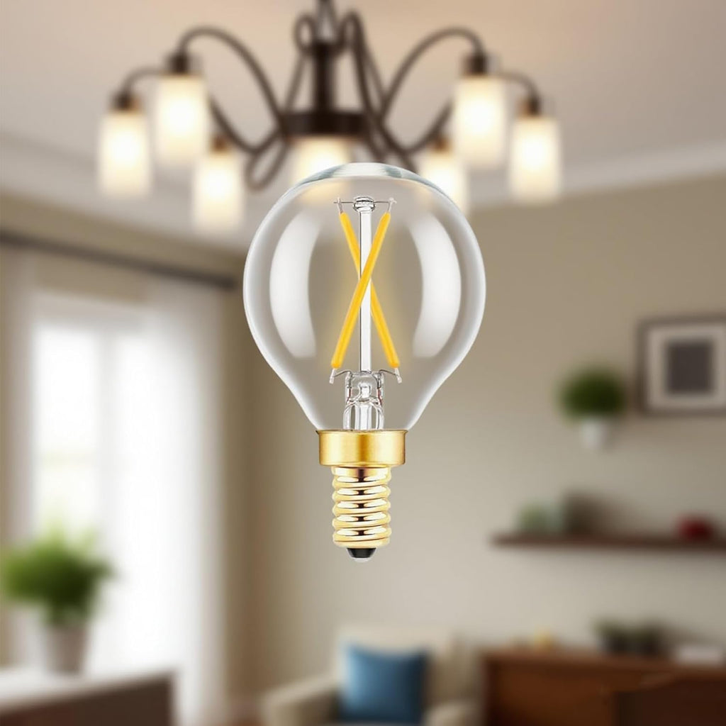 E12 Globe LED Bulb 25 Watt Equivalent Candelabra Base Round Bulb, G16.5 LED 2W Dimmable Warm White 2700K Clear Glass (Pack Of 6)