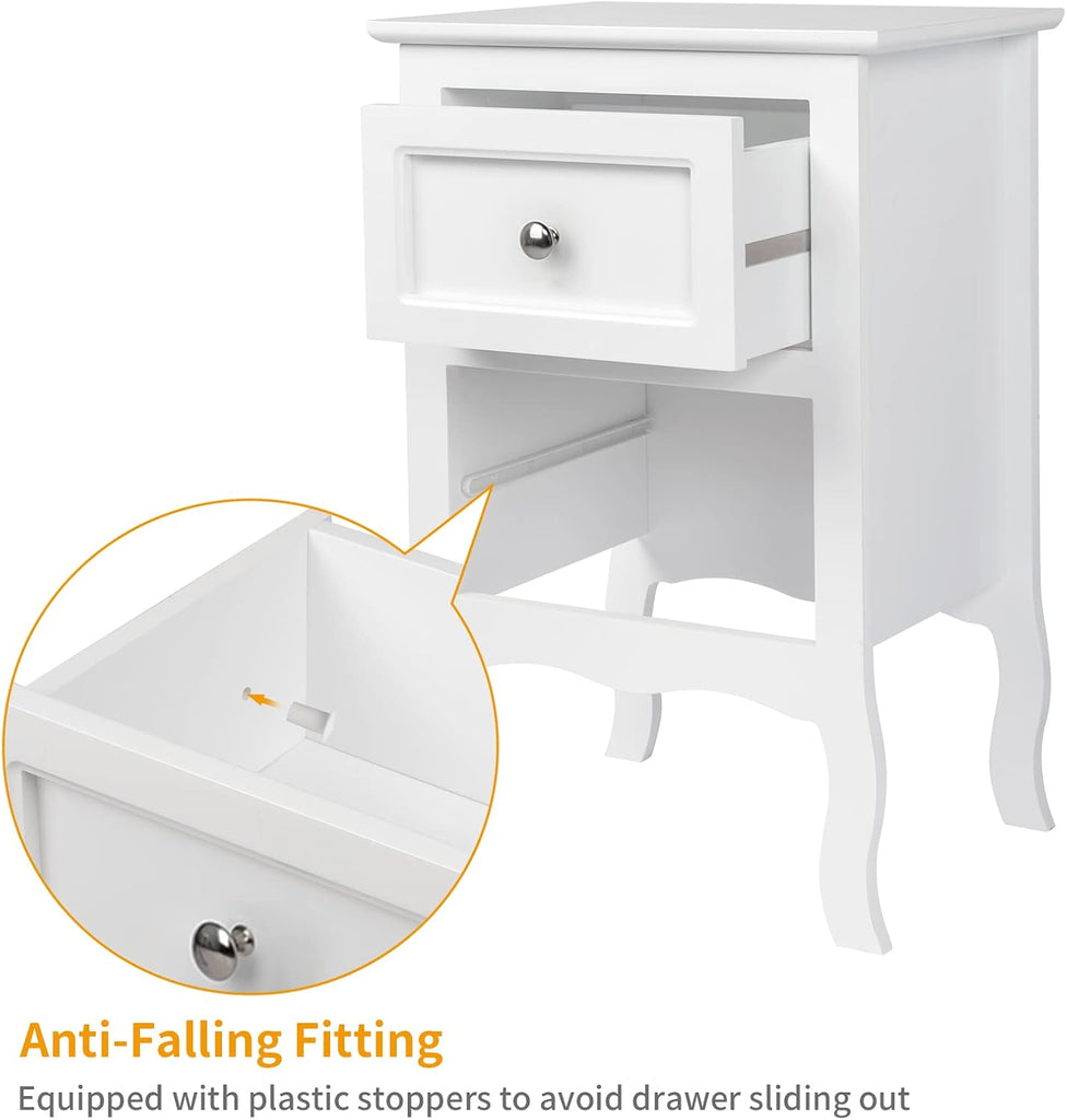 White Nightstand Set of 2, Nightstands with 2 Drawers, Bed Side Table/Night Stand, Small Nightstand , College Dorm