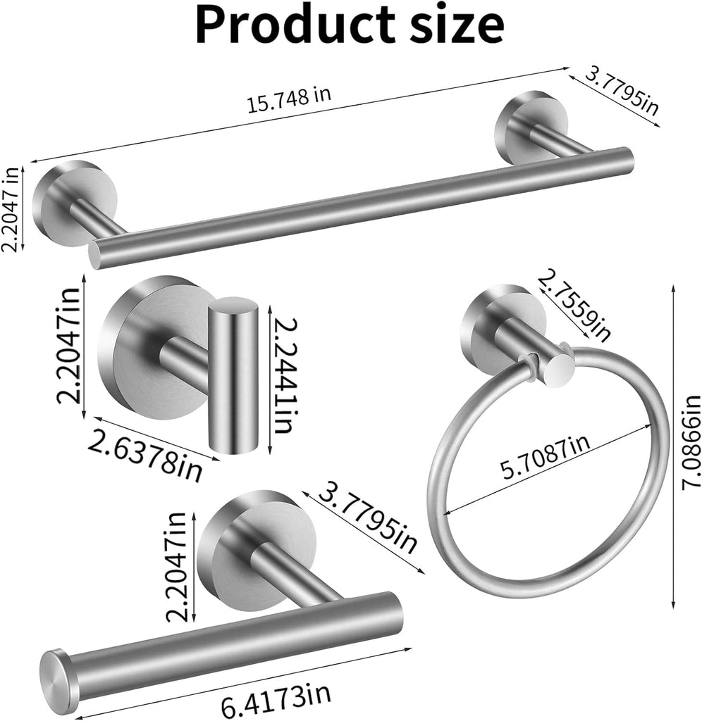 Bathroom Hardware Set 10 Pieces, Stainless Steel Towel Bar Set Includes 16 inch Towel Bar, Towel Hook, Towel Ring