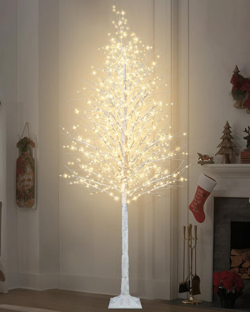 7FT Lighted Birch Twig Tree with 1200 LED Warm White Lights 8 Modes & Timer Artificial Twig Christmas Tree for Indoor