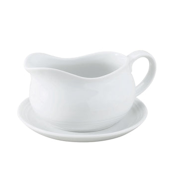 Hotel Gravy Boat With Saucer, Fine Porcelain, 24-Ounce Capacity For Gravy, Sauce, Au Jus, Dressing, Holiday Meals