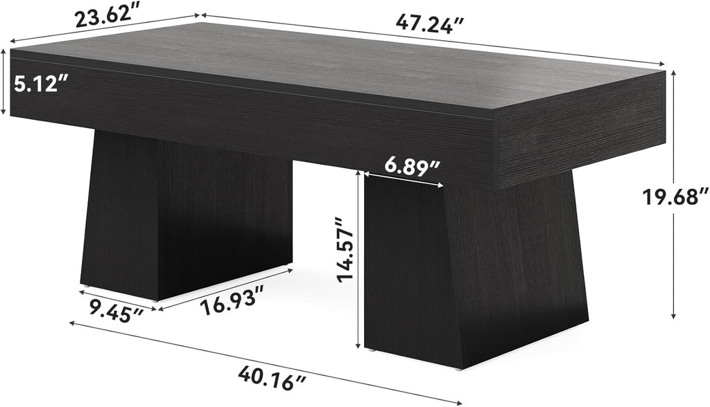 Farmhouse Coffee Table, 47 Inches Wooden Rectangular Accent Center Tables with Thick Base