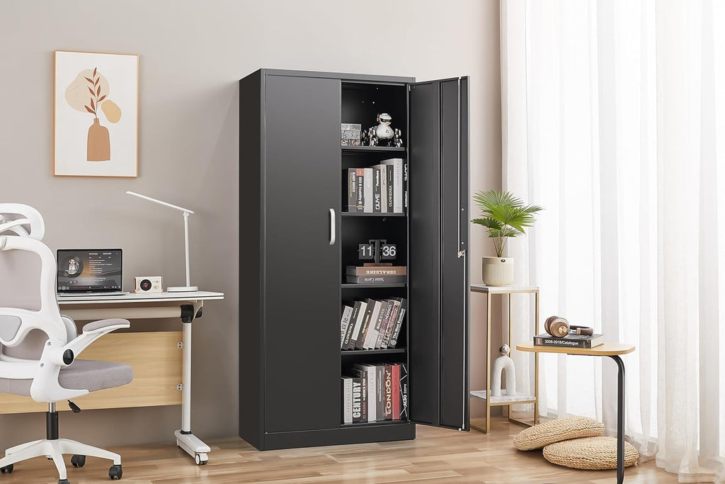 Metal Storage Cabinet with Adjustable Shelves, Garage Storage Cabinets with Doors and Shelves, File Cabinets Pantry