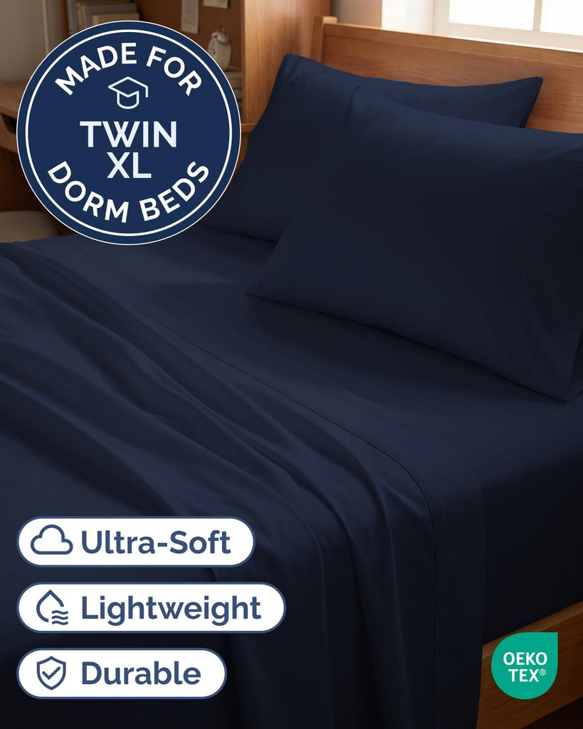 Queen 6 Piece Bed Sheet Set - Soft, Breathable & Cooling Sheets - Navy Blue