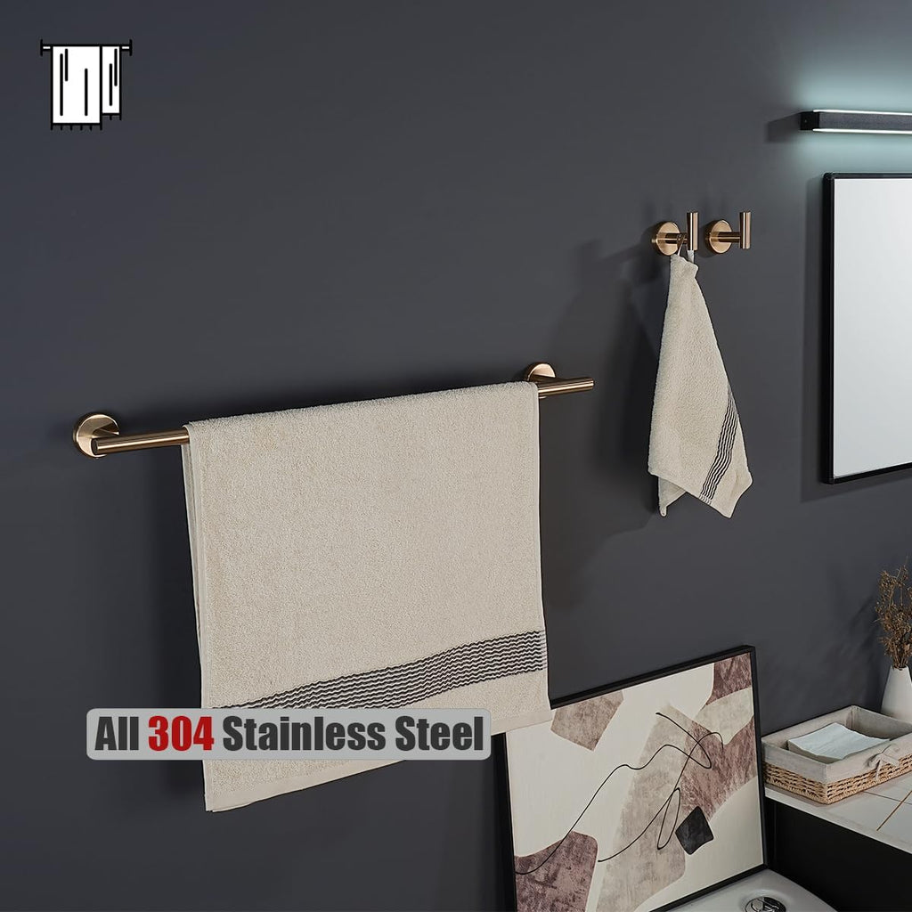 Bathroom Hardware Set Champagne Bronze, 5-Piece Bath Accessories Set Wall Mount Includes 24 in Towel Bar, 7 in Towel
