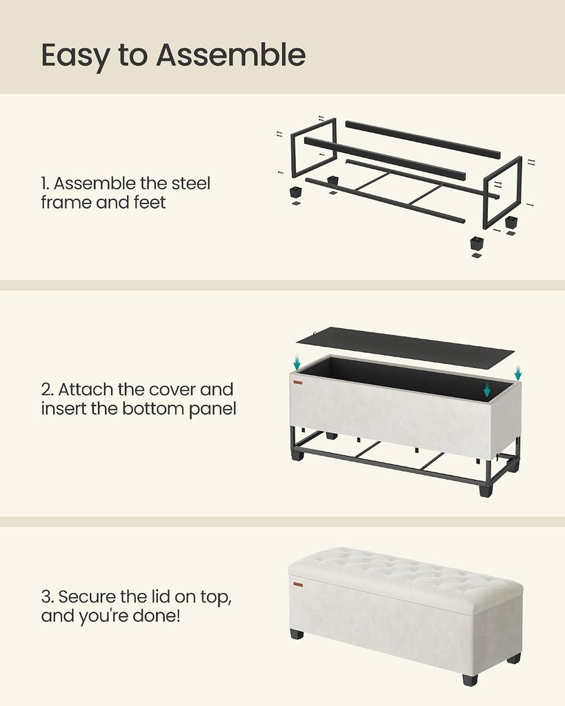Velvet Storage Ottoman Bench, Foot Rest with Legs, 15.7 x 43 x 15.7 Inches, End of Bed Bench, Storage Chest, Load up
