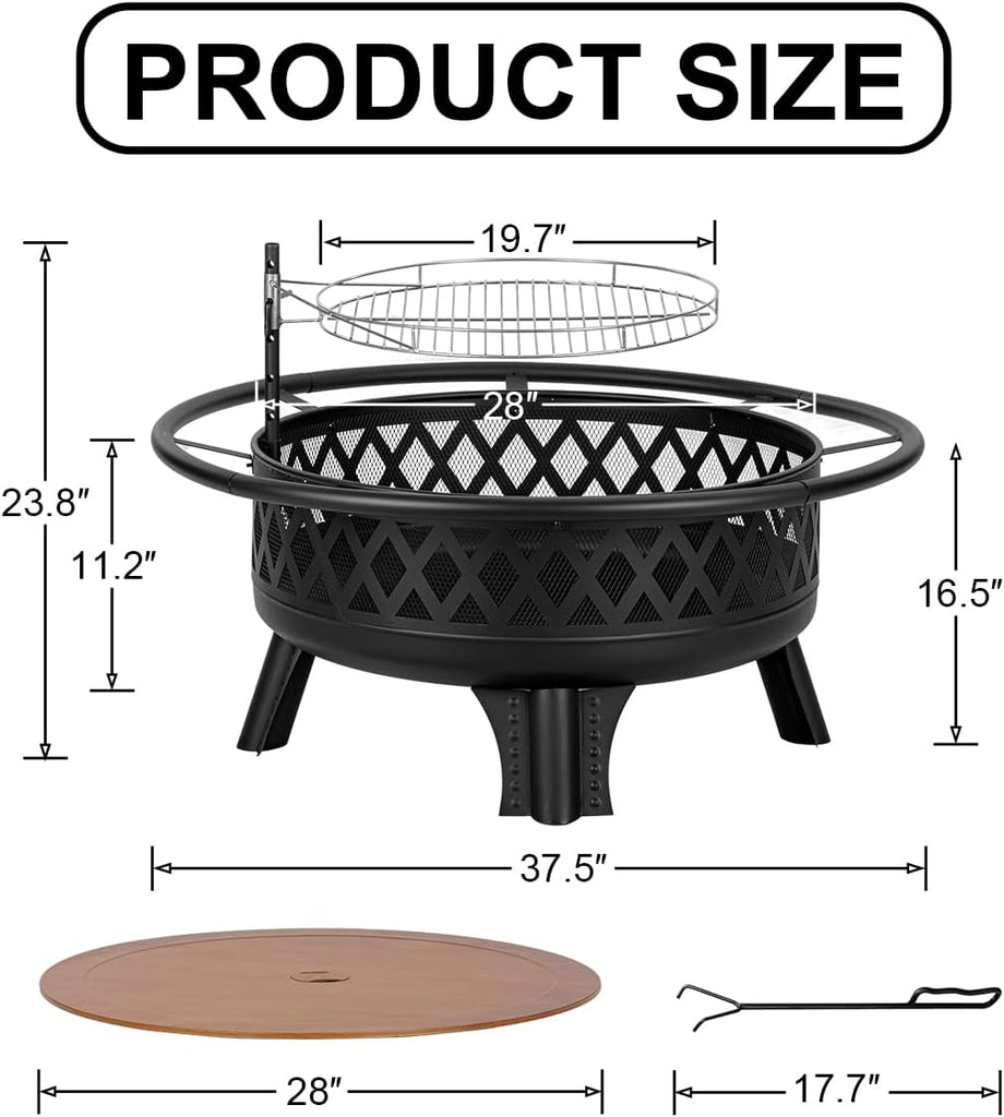 38 Inch Fire Pit - Wood Burning with Grill Table