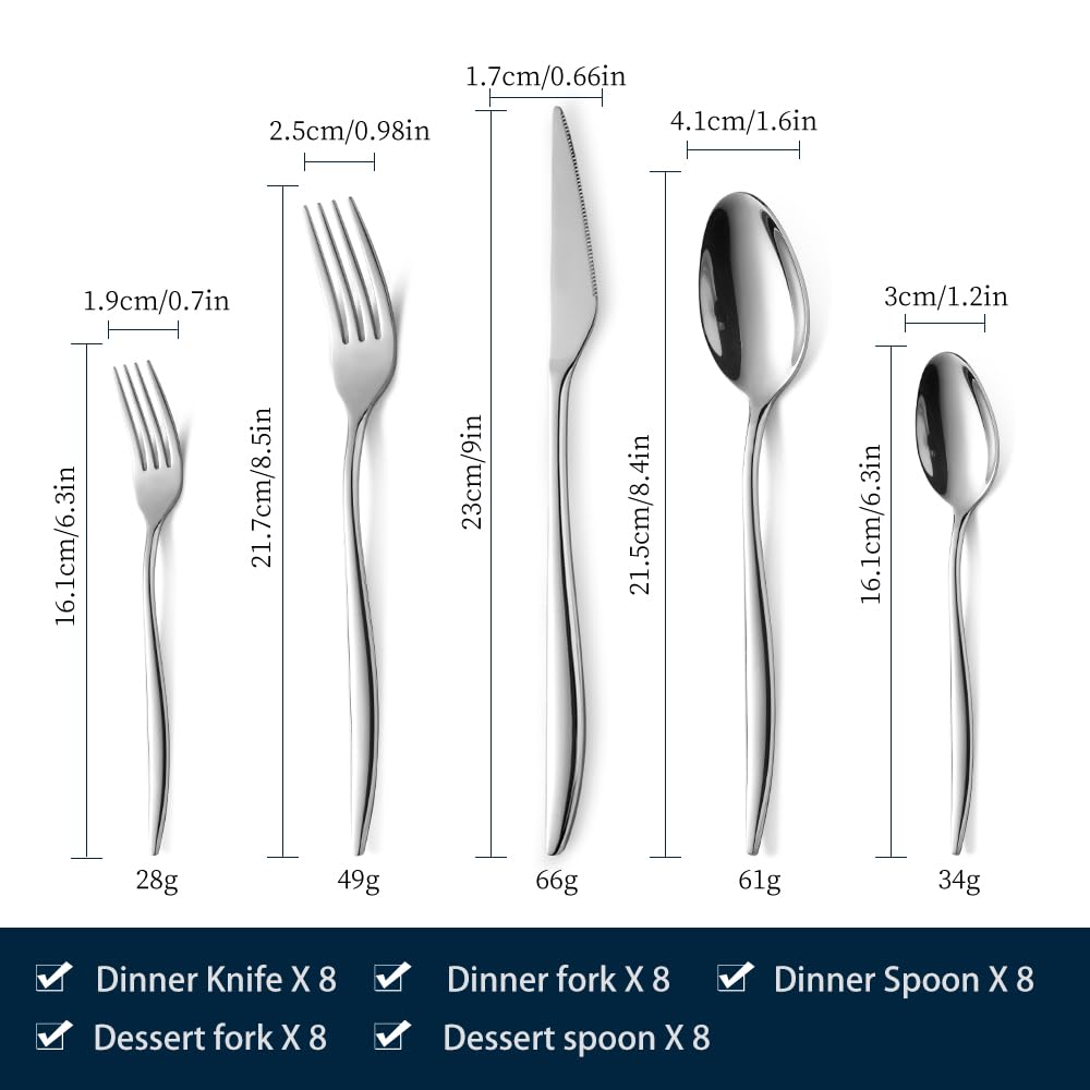 Silverware Set For 8, 40-Piece Everyday Flatware Set, Service For 8, Premium 18/10 Stainless Steel, Heavy Duty