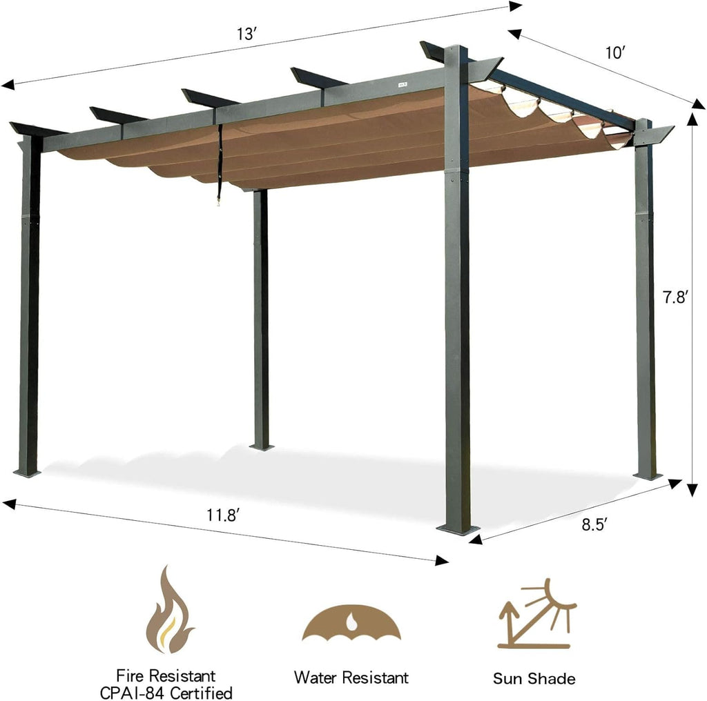 10’ X 13’ Outdoor Retractable Pergola with Weather-Resistant Canopy Aluminum Garden Pergola Patio Grill Gazebo